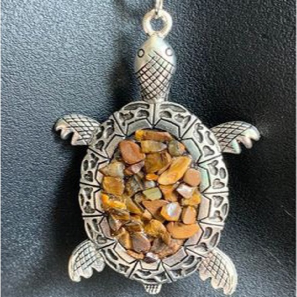 Silver Turtle Totem Pendant with Gemstones